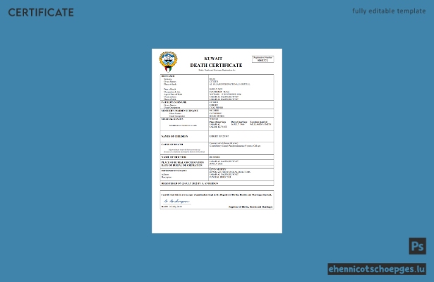 Beispiel einer Sterbeurkunde aus Kuwait (Word- und PDF-Datei)